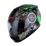 HEADFOX Assasin H4 Smart Bluetooth Full Face Helmet with Strap ON | Calls | Music | Voice Asst. DV | ISI Certified Gloss Green modern Graphic Helmet