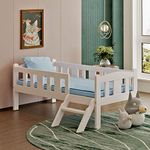 DecorNation Wooden Pippa Kids Single Bed Cot with Ladder - Sturdy, Durable for Bedroom, Home Decor (White, Size: 63 x 32 x 27.5 Inch)