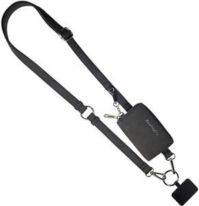 Save the Girls Clip and Go Brushed Vegan Phone Lanyard (Black) - Crossbody Phone Case with Pouch, Adjustable and Removable Shoulder Strap and Wristlet Strap