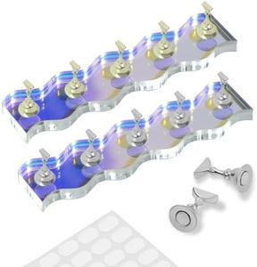 Ruetail 2 Sets Nail Stand for Press Ons Magnetic Acrylic Nail Holder with 100 Pcs Reusable Double Sided Stickers,for Artistic Nail Display Stand Home and Nail Salon Supplies, Sea Blue