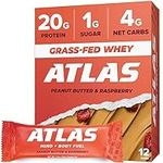 Atlas Protein Bar, 20g Protein, 1g Sugar, Clean Ingredients, Gluten Free (Peanut Butter Raspberry, 12 Count (Pack of 1))