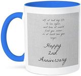 3dRose 2nd Anniversary I Could Love You Longer on Faux Cotton-Like Background - Two Tone Blue Mug, 11oz (Mug_221893_6)