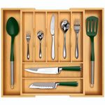 Bamboo Kitchen Drawer Organizer - Expandable Silverware Organizer/Utensil Holder and Cutlery Tray with Grooved Drawer Dividers for Flatware and Kitchen Utensils (9 Slots, Natural)