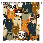 YUANZU Cat Curtains - Kids Boys Girls Kawaii Colorful Animals Background Print Pattern Eyelet Blackout Thermal Insulated Room Darkening Window Drapes for Nursery Bedroom 2 Panels W75cm x D166cm