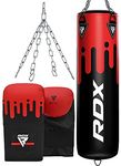 RDX Punching Bag UNFILLED Set Muay Thai MMA Training Gloves with Punch Mitts Hanging Chain, Great for Kick Boxing, Martial Arts, Available in 4FT 5FT