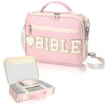 Silkfly Large Chenille Letter Bible Cover for Women Preppy Patch Bible Case Church Bible Bag with Handle(Pink)