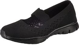 Skechers Women's Seager Power Hitter Mary Janes, Black Flat Knit, 8 UK