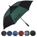 G4Free Golf Umbrella 69 Inch Large Oversize Double Canopy Vented Automatic Open Stick Umbrellas for Men and Women(Black and Dark Green)