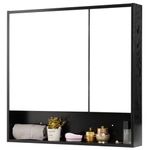 HollyHOME Bathroom Mirror Cabinets with Shelf, Double Mirror Door Bathroom Cabinet Wall Mounted Toilet Storage Cupboard,Black