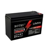 BOTKU 12V 10Ah Lithium LiFePO4 Deep Cycle Battery, 3000+ Cycle Rechargeable Lithium Iron Phosphate Battery for Solar, Fish Finder, Power Wheels, Lighting, Off-Grid Applications with 10A BMS