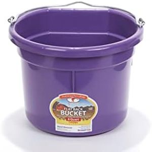 Little Giant® Flat Back Plastic Animal Feed Bucket | Animal Feed Bucket with Metal Handle | Horse Feed & Water Bucket | 8 Quarts | Purple