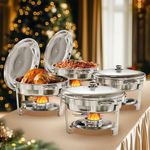 WARMOUNTS Round Chafing Dishes for Buffet (5QT, 4 Pack) - 95% Pre-Assembly, Food-Grade Stainless Steel Chafers and Buffet Warmers Sets with Lid Holder, Rolled Edge Design, for Party, Banquet
