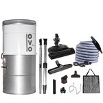 OVO Large and Powerful Central Vacuum System, Hybrid Filtration (with or Without Disposable Bags), 25L or 6.6 Gal, 630 Air watts + 30 ft Carpet Deluxe Accessory Kit Included