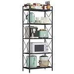 SONGMICS 5-Tier Metal Storage Rack, Shelving Unit with X Side Frames, Dense Mesh, 12.6 x 23.6 x 57.3 Inches, for Entryway, Kitchen, Living Room, Bathroom, Industrial Style, Black