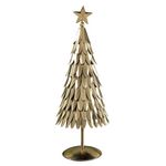 giBOX Iron Christmas Day, Norway Spruce Tree Figurine Table Chrissie Accent Decor 39 cm Tall 14 Cm Wide for Home Decoration Miled Steel Leaves Gold Plated (X-Mas Tree)