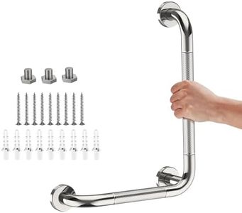 L-Shaped Angled Grab Bar 12x16 Inch Chrome Anti-Slip Knurled Shower Handle Wall Mount, Stainless Steel Shower Bar Safety for Seniors Injured Balance Support, Handicap Grab Bars for Bathtubs & Showers