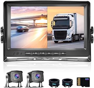 CAMECHO Cámara Marcha Atras Kit y 9 Pulgadas LCD Monitor+2* AHD Camara Trasera Coche con DVR Grabación Video, Impermeable 18IR Visión Nocturna+Cable de 2 x 10 m/12V-35V para Camion/Bus/Remolques/RV