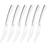 Homikit Steak Knives Set of 6, Stainless Steel Sharp Serrated Kitchen Knives with Ergonomic Handle, Full Tang Dinner Table Knives for Cutting Meat, Mirror Polished & Dishwasher Safe