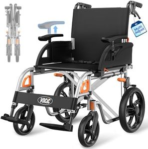 VOCIC Lightweight Transport Wheelchair Foldable Wheelchairs for Adults with Handbarkes, Flip-Back Arms, Swing-Away Footrests, 12” Rear All Terrain Wheels Travel Wheelchair for Seniors, 300 lbs Black