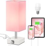 Aooshine Touch Table Lamp, Pink Bedside Lamps with 3 Way Dimmable, Small Bedside Lamp with USB C+A Charging Ports, Bedroom Lamp for Bedroom Living Room with Pink Fabric Shade (LED Bulb Included)