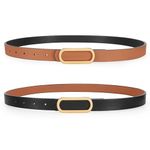 SANSTHS Reversible Belts for Women, Thin Waist Belt Women for Dresses Jeans Coats with Gold Buckle, Black+Brown S