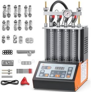FOXWELL JT410 Fuel Injector Tester & Cleaner Machine, 4-Cylinder Ultrasonic Injector Cleaner with Heating, Featuring Visual Spray Pattern & Flow Rate, Resistance & Leak Test for 12V Injectors