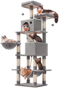 Feandrea Cat Tree, 81.1-Inch Large Cat Tower, Multi-Level Condo, Light Gray | with 13 Sisal Scratching Posts, 2 Perches, 2 Cave, Hammock, Basket, Pompoms for Indoor Cats, Easy to Assemble, UPCT190W01