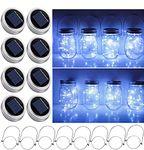 Solar Mason Jar Lid String Lights, 8 Pack 20 Led String Fairy Star Firefly Jar Lids Lights with 8 Hangers Included (Jars Not Included), for Mason Jar Patio Garden Lantern (Cool White)