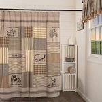 VHC Brands Farmhouse Bath Sawyer Mill Rod Pocket Cotton Button Holes Shower Curtain, 72x72, Charcoal Patchwork