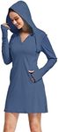 FitsT4 Sports Womens Cover-Up Dress Beach UPF 50+ SPF Sun Protection Long Sleeve Shirts UV Hoodie for Hiking Swimming Fishing Dark Blue Size L