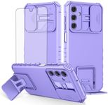 Asuwish Phone Case for Samsung Galaxy A15 5G/4G with Tempered Glass Screen Protector and Slide Camera Cover Kickstand Stand Slim Protective Mobile Hard Cell Accessories A 15 G5 15A Women Men Purple