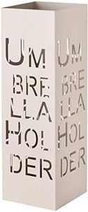 Baroni Home Portaombrelli Porta Ombrelli Design Moderno in Metallo con Intaglio Scritta Umbrella Holder Grigio Tortora con Gancino e Vaschetta Scolapioggia Rimovibile 15,5X15,5X49 cm