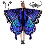 PATPAT® Colorful Butterfly Wings Adult Butterfly Wings Cape for Girls Butterfly Costume with Butterfly Antenna Headband & Lace Mask Butterfly Wings Costume for Party, Halloween, Party Dress Up