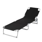 LIVIVO Foldable Sun Lounger with Adjustable Back and Leg Rests – Relax in Comfort and Style – Folding Lightweight Frame (Black)