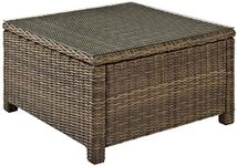 Crosley Furniture Bradenton Outdoor Wicker Sectional Coffee Table with Glass Top - Weathered Brown