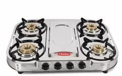 Khaitan 4 Burner Draw "FT" (with party cooking burner) Stainless Steel Manual Gas Stove (4 Burners) Khaitan 4 Burner Draw "FT" (with party cooking burner) Stainless Steel Manual Gas Stove (4 Burners)