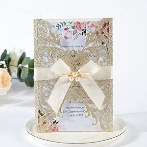 Maffily Wedding Invitation Kit, Laser Cut, Champagne, Includes Envelopes and RSVP Cards, 25 Pieces