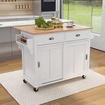 Olela Kitchen Island Cart with Wood Drop-Leaf,Rolling Kitchen Table with Storage Cabinet and Towel Rack,Adjustable Shelf for Kitchen,Dinning Room(White-Drop Leaf)