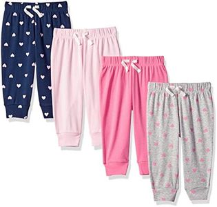 Amazon Essentials Baby Girls' Cotton Pull-On Pants, Pack of 4, Grey Hearts/Light Pink/Navy/Pink, Preemie
