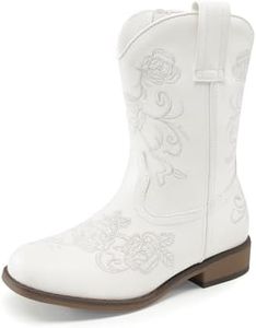DREAM PAIRS Girls Cowboy Cowgirl Western Boots,White,1 Little Kid