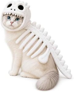 Dinosaur Skeleton Costume for Cats (White, XL)