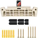 Hangboard Rock Climbing Hangboard with Phone Holder,Band Holder, Jugs, Cracks, Pinches, Pockets, Edges and Slopes; Wood Hang Board for Climbing