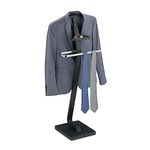 Relaxdays Valet Stand, with Tray, Clothes Butler, Jacket & Trouser Hanger, 112 x 56 x 32 cm, Steel & MDF, Grey/Silver, Engineered Wood Alloy, 112 x 46 x 32 cm
