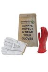 National Safety Apparel Class 0 Red Rubber Voltage Insulating Glove Kit with Leather Protectors, Max. Use Voltage 1,000V AC/ 1,500V DC (KITGC009R)