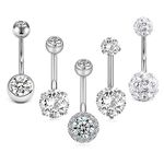 Crdifu 5Pcs Belly Button Bars Silver Belly Bar Surgical Steel Belly Bars 14 Gauge 10mm Belly Button Piercing