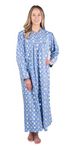 Patricia Lingerie Women’s Classic Nightgown Premium Soft Cotton Flannel Comfy Long-Sleeve Full Length Ladies Nightdress (Blue Print, Large)