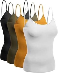 Emmalise Women's Camisole Built in Bra Wireless Fabric Support Short Cami (4Pk Blk, Wht, Gld Mstrd, LGT OLV, Large)