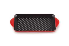 Le Creuset Enamelled Cast Iron Rectangular Grill, For Low Fat Cooking On All Hob Types Including Induction, 32.5cm, Cerise, 20202320600460, Cherry Red