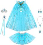 BesJonie Princess Dresses for Girls,Princess Dress Up Clothes Cape Skirt Toys for 3 4 5 6 Year Old Girl Birthday Gift Ideas (Blue Snowflake)