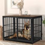 BingoPaw Wooden Dog Crate Indoor: 42inch Furniture Style Extra Large Pet Cage Pet Kennel End Table with Three Doors and Removable Tray for Large Dogs Black